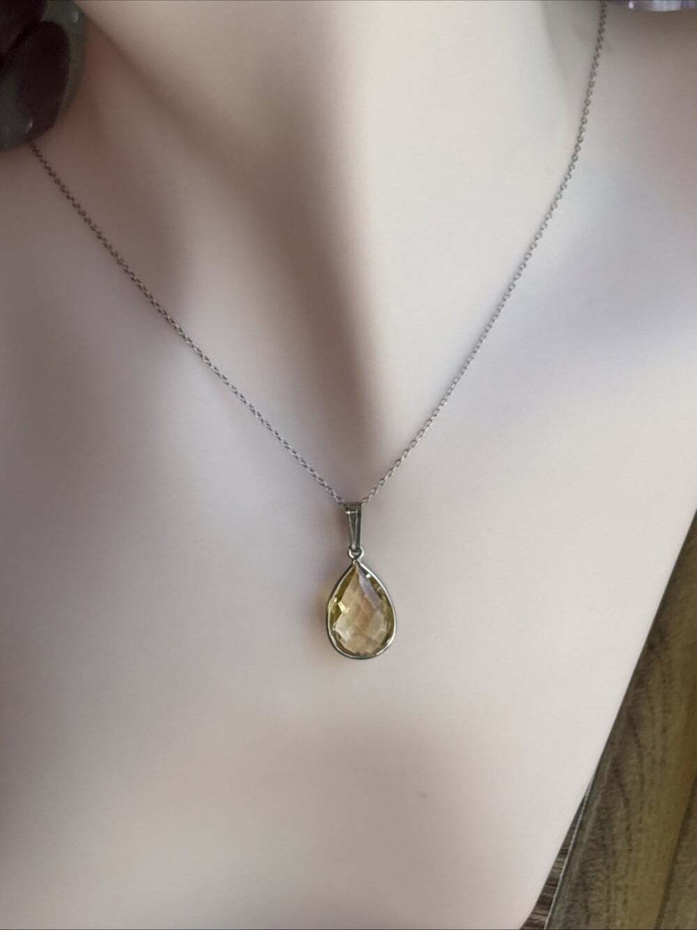 Natural Citrine 6.05 Ct Pear Cut Pendant Sterling Dainty Chain 18" Minimalist